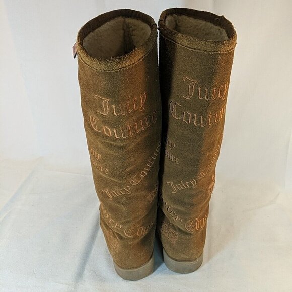 Juicy Couture Brown Faux Suede Moccasin Boots Knee High Tan Embroidered Y2K 8.5 - Picture 7 of 16